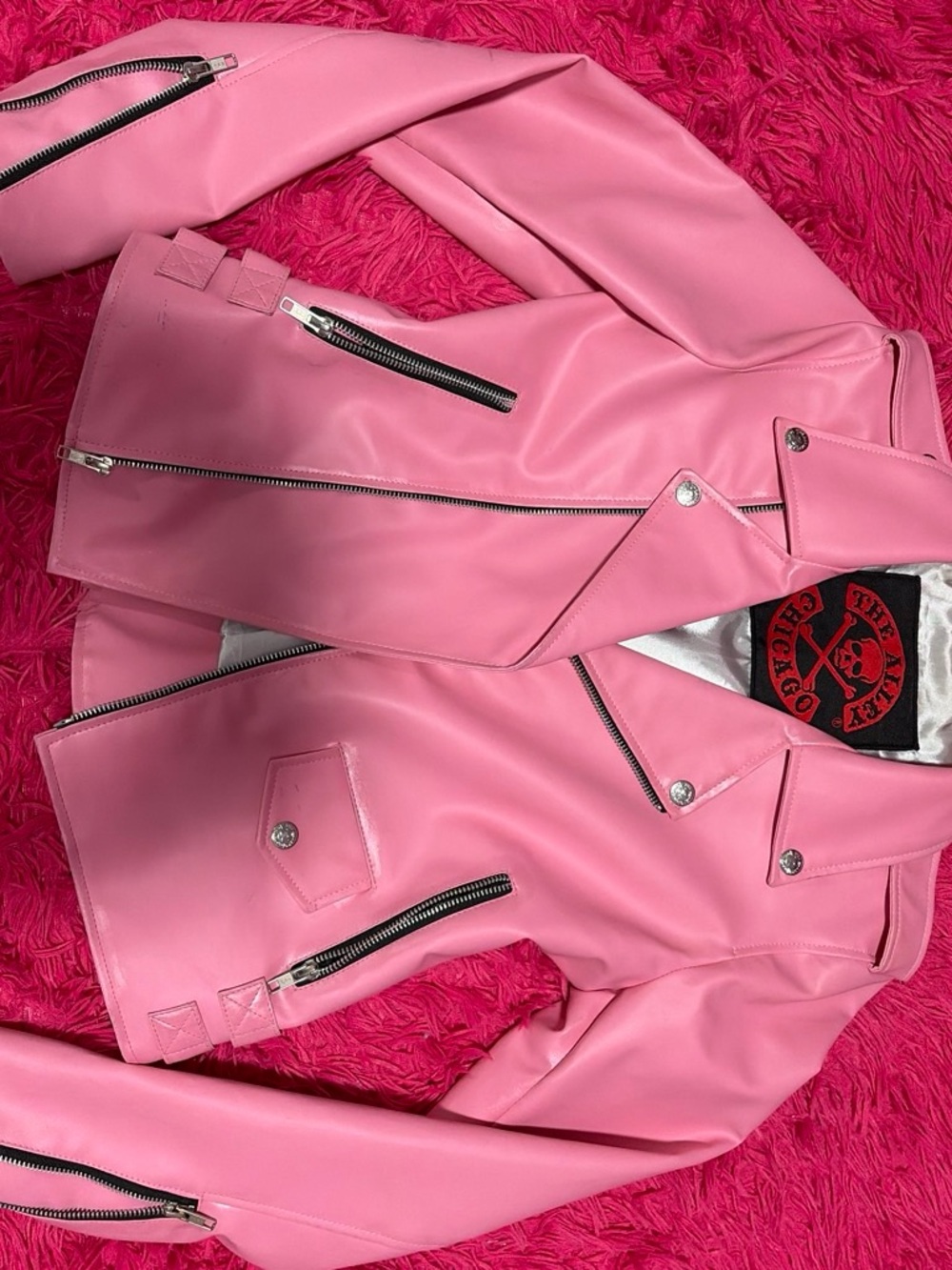 Pink High-Quality Leather Biker Jacket - Women's
